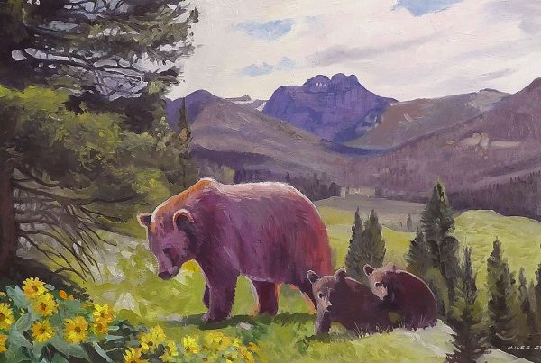 Grizzly bear with cubs in the Lamar valley